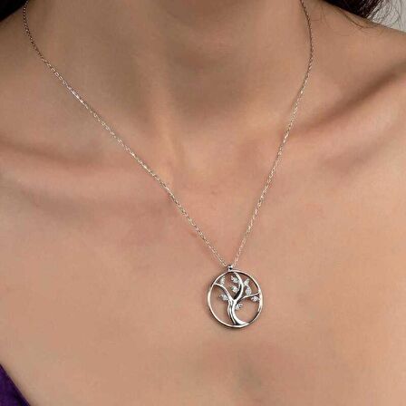 Swarovski Taşlı Lucky Life 925 Ayar Gumuss  Hayat Ağacı Bayan Kolye