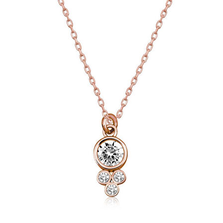 Lucky Life 925 Ayar Gumuss  Rose Çiğ Damlası Yuvarlak Tektaş Kadın Kolye