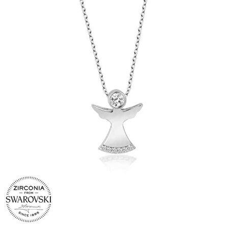 Swarovski Taşlı Lucky Life 925 Ayar Gumuss  Melek Bayan Kolye