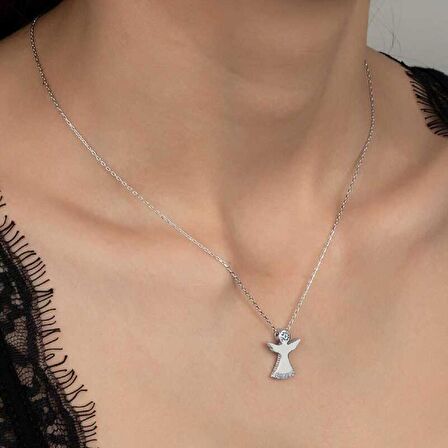 Swarovski Taşlı Lucky Life 925 Ayar Gumuss  Melek Bayan Kolye