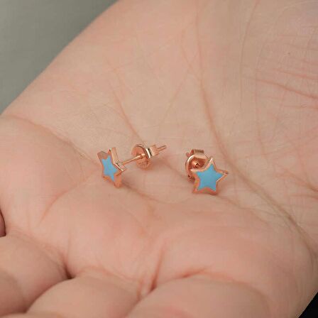 Lucky Life 925 Ayar Gumuss  Fosforlu Mavi Yıldız Küpe