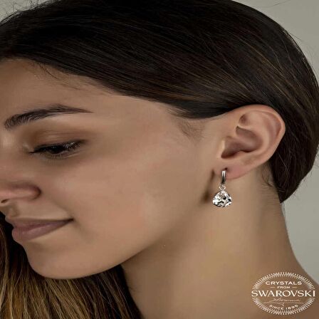 Swarovski Crystal Taşlı Lucky Life 925 Ayar Gumuss  Damla Sallantılı Kadın Küpe