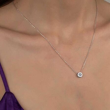 Swarovski Taşlı Lucky Life 925 Ayar Gumuss   Tektaş Bayan Kolye