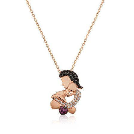 Lucky Life 925 Ayar Gumuss  Rose Anne Ve Bebek Kadın Kolye