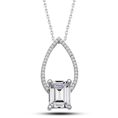 Lucky Life 925 Ayar Gumuss  Baget Taşlı Damla Kadın Kolye