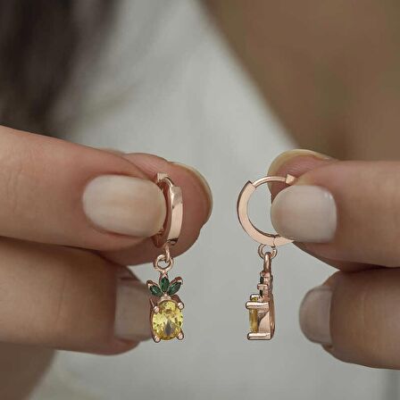 Lucky Life 925 Ayar Gumuss  Ananas Figür Meyve Küpe