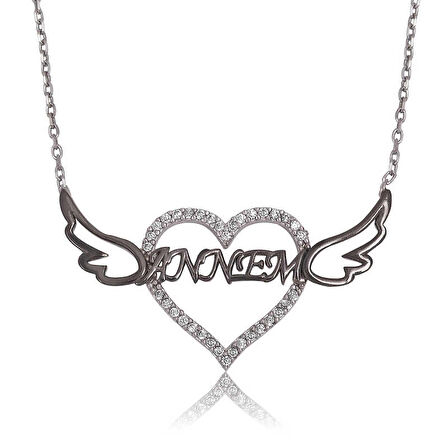 Lucky Life 925 Ayar Gumuss  Annem Yazılı Kalp Kadın Kolye