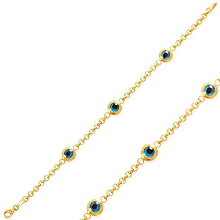 Lucky Life 925 Ayar Gumuss  Gold Nazar Boncuklu Bayan Bileklik