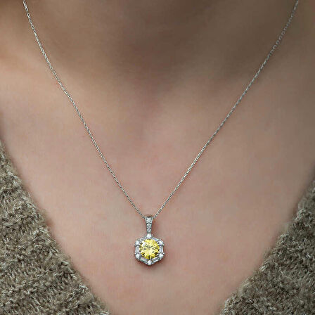 ​Lucky Life 925 Ayar Gumuss  Buğday Sarısı Baget Taşlı Kadın Kolye
