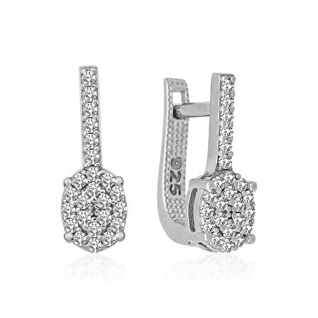 Lucky Life 925 Ayar Gumuss  Oval Taşlı Küpe