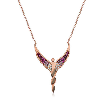 Lucky Life 925 Ayar Gumuss  Rose Kanatlı Melek Kadın Kolye