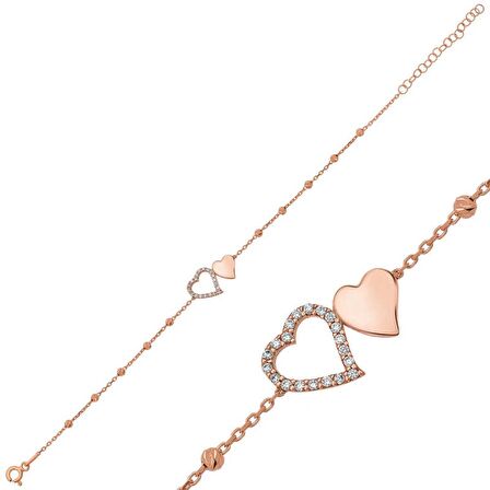 Lucky Life 925 Ayar Gumuss  Rose Dorissa İki Kalp Bayan Bileklik