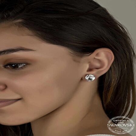 Swarovski Crystal Taşlı Lucky Life 925 Ayar Gumuss   Çivili Kadın Küpe