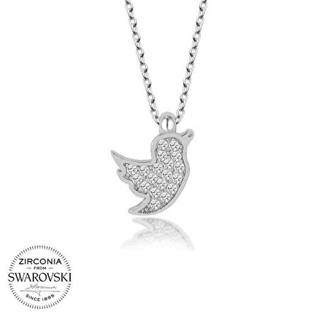 Swarovski Taşlı Lucky Life 925 Ayar Gumuss  Kuş Bayan Kolye