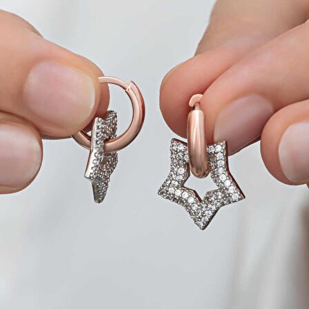 Lucky Life 925 Ayar Gumuss Rose Sallantılı Yıldız Kadın Küpe