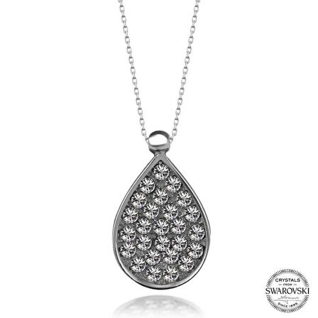 Swarovski Crystal Taşlı Damla Lucky Life 925 Ayar Gumuss  Kadın Kolye
