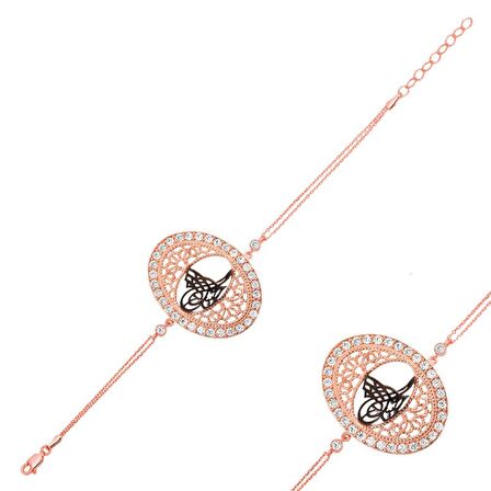 Lucky Life 925 Ayar Gumuss  Rose Tuğralı Bayan Bileklik