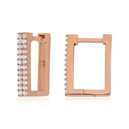 Lucky Life 925 Ayar Gumuss  Beyaz Taşlı Kare Küpe