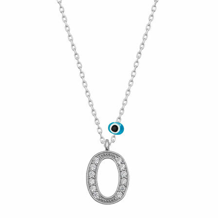 Lucky Life 925 Ayar Gumuss  Nazar Rodyum O Harfi Kadın Kolye