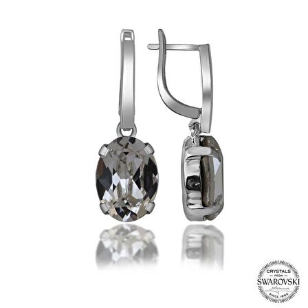 Swarovski Crystal Taşlı Lucky Life 925 Ayar Gumuss  Beyaz Oval Sallantılı Kadın Küpe