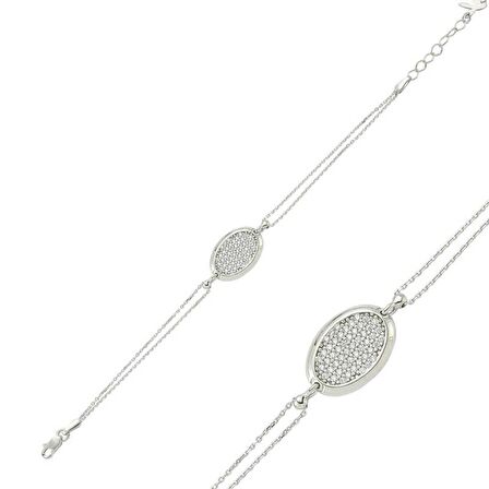 Lucky Life 925 Ayar Gumuss  Oval Beyaz Taşlı Bayan Bileklik