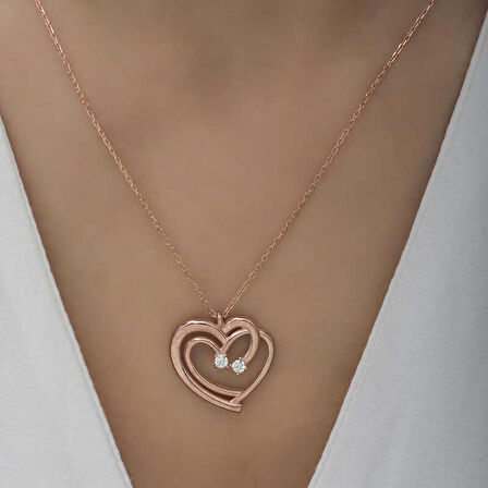 Lucky Life 925 Ayar Gumuss  Rose Birleşmiş Kalpler Kadın Kolye