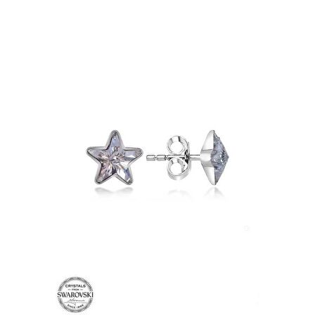 Swarovski Crystal Taşlı Lucky Life 925 Ayar Gumuss  Yıldız Çivili Kadın Küpe