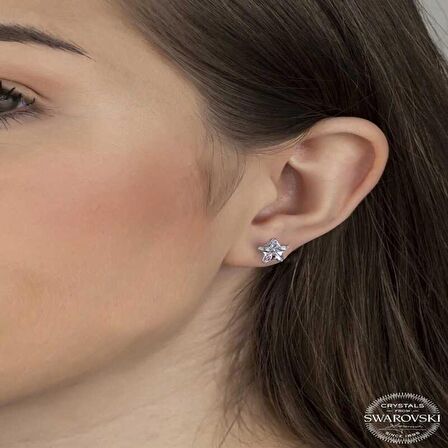 Swarovski Crystal Taşlı Lucky Life 925 Ayar Gumuss  Yıldız Çivili Kadın Küpe