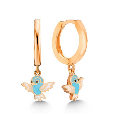 Lucky Life 925 Ayar Gumuss  Rose Mavi Renkli Sallantılı Kuş Kadın Küpe