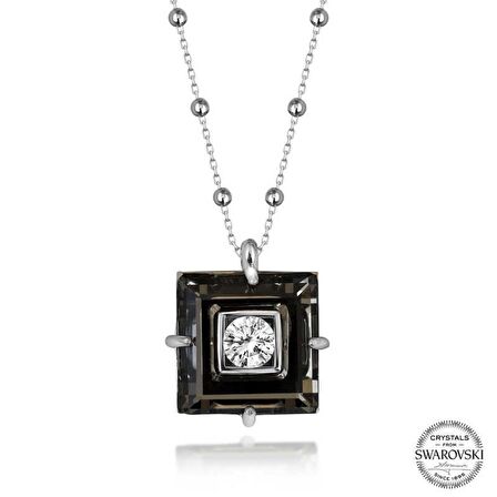 Swarovski Crystal Taşlı Top Zincir Siyah Elmas Lucky Life 925 Ayar Gumuss  Kadın Kolye