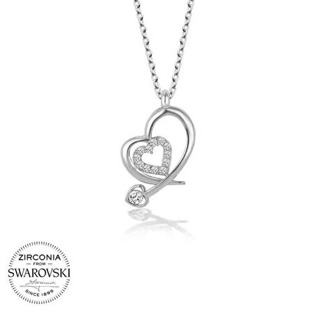 Swarovski Taşlı Lucky Life 925 Ayar Gumuss  Kalp Kadın Kolye