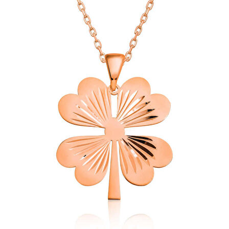 Lucky Life 925 Ayar Gumuss  Rose Dört Yaprak Rose Yonca Bayan Kolye