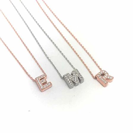Lucky Life 925 Ayar Gumuss  Rose 3 Boyutlu Nazarlı Harf Bayan Kolye
