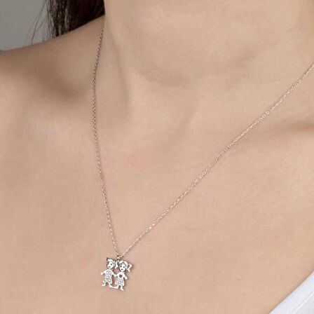 Swarovski Taşlı Lucky Life 925 Ayar Gumuss  Erkek Kız Çocuk Kadın Kolye