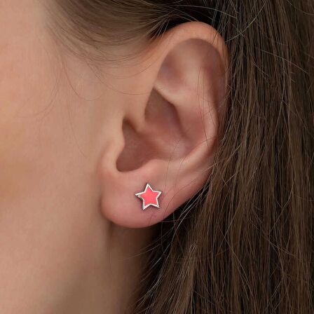 Lucky Life 925 Ayar Gumuss  Fosforlu Pembe Yıldız Küpe