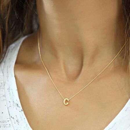 Lucky Life 925 Ayar Gumuss  Gold 3 Boyutlu C Harf Bayan Kolye