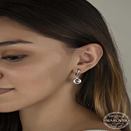 Swarovski Crystal Taşlı Lucky Life 925 Ayar Gumuss  Beyaz Sallantılı Kadın Küpe