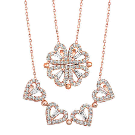 Lucky Life 925 Ayar Gumuss  Rose Kalpli Açılabilen Yonca Kadın Kolye