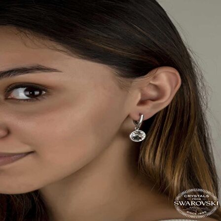 Swarovski Crystal Taşlı Lucky Life 925 Ayar Gumuss  Beyaz Sallantılı Kadın Küpe