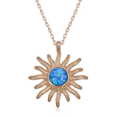 ​Lucky Life 925 Ayar Gumuss  Rose Mavi Opal Taşlı Güneş Kadın Kolye