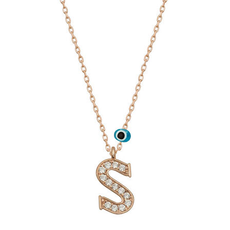 Lucky Life 925 Ayar Gumuss  Nazar Rose S Harfi Kadın Kolye