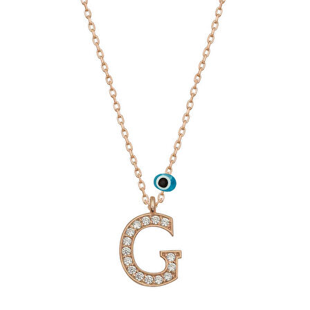 Lucky Life 925 Ayar Gumuss  Nazar Rose G Harfi Kadın Kolye