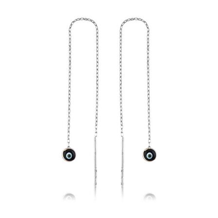 Lucky Life 925 Ayar Gumuss  Zincirli Lacivert Nazar Küpe