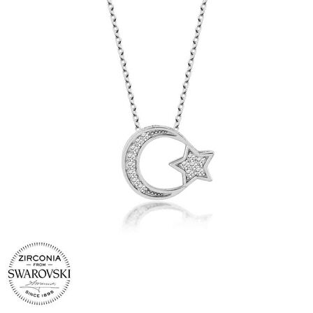 Swarovski Taşlı Lucky Life 925 Ayar Gumuss  Ayyıldız Kadın Kolye
