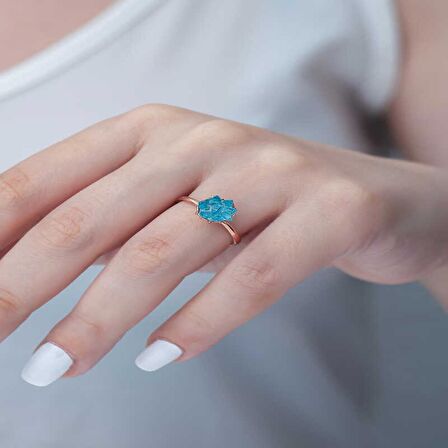 ​Lucky Life 925 Ayar Gumuss  Rose Mavi Lotus Çiçeği Yüzük