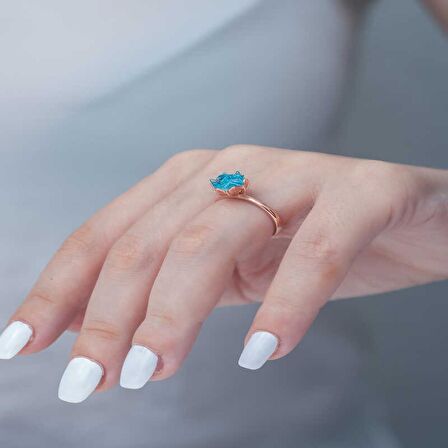 ​Lucky Life 925 Ayar Gumuss  Rose Mavi Lotus Çiçeği Yüzük