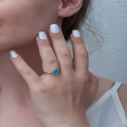 ​Lucky Life 925 Ayar Gumuss  Rose Mavi Lotus Çiçeği Yüzük