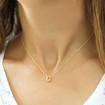 Lucky Life 925 Ayar Gumuss  Gold 3 Boyutlu G Harf Kadın Kolye