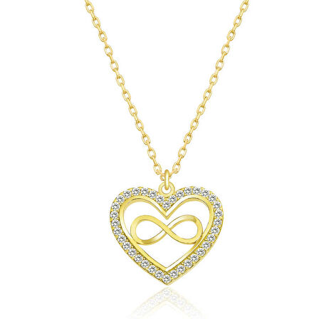 Lucky Life 925 Ayar Gumuss  Gold Kalp Sonsuzluk Bayan Kolye
