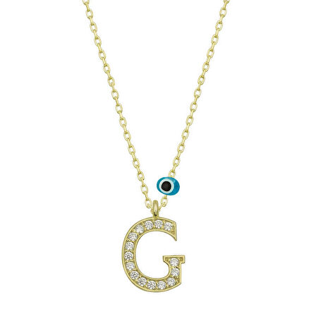 Lucky Life 925 Ayar Gumuss  Nazar Gold G Harfi Kadın Kolye